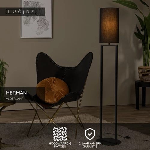 Lucide HERMAN - Vloerlamp - Ø 26 cm - 1xE27 - Zwart - USP